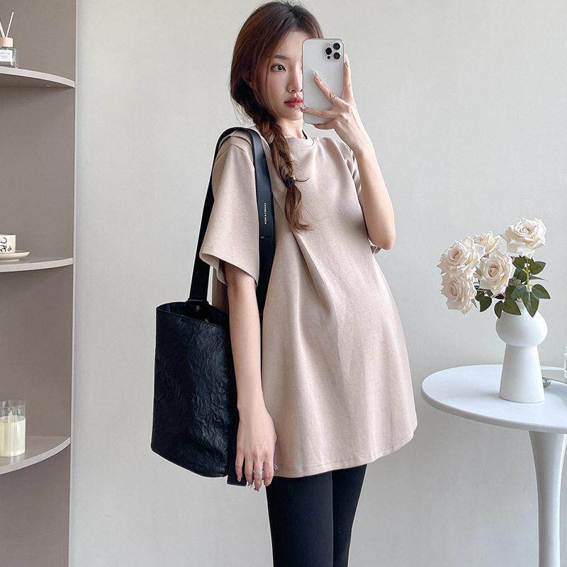 通勤风宽松孕妇短袖t恤300斤胖mm大码女装中长款纯色棉装显瘦上衣