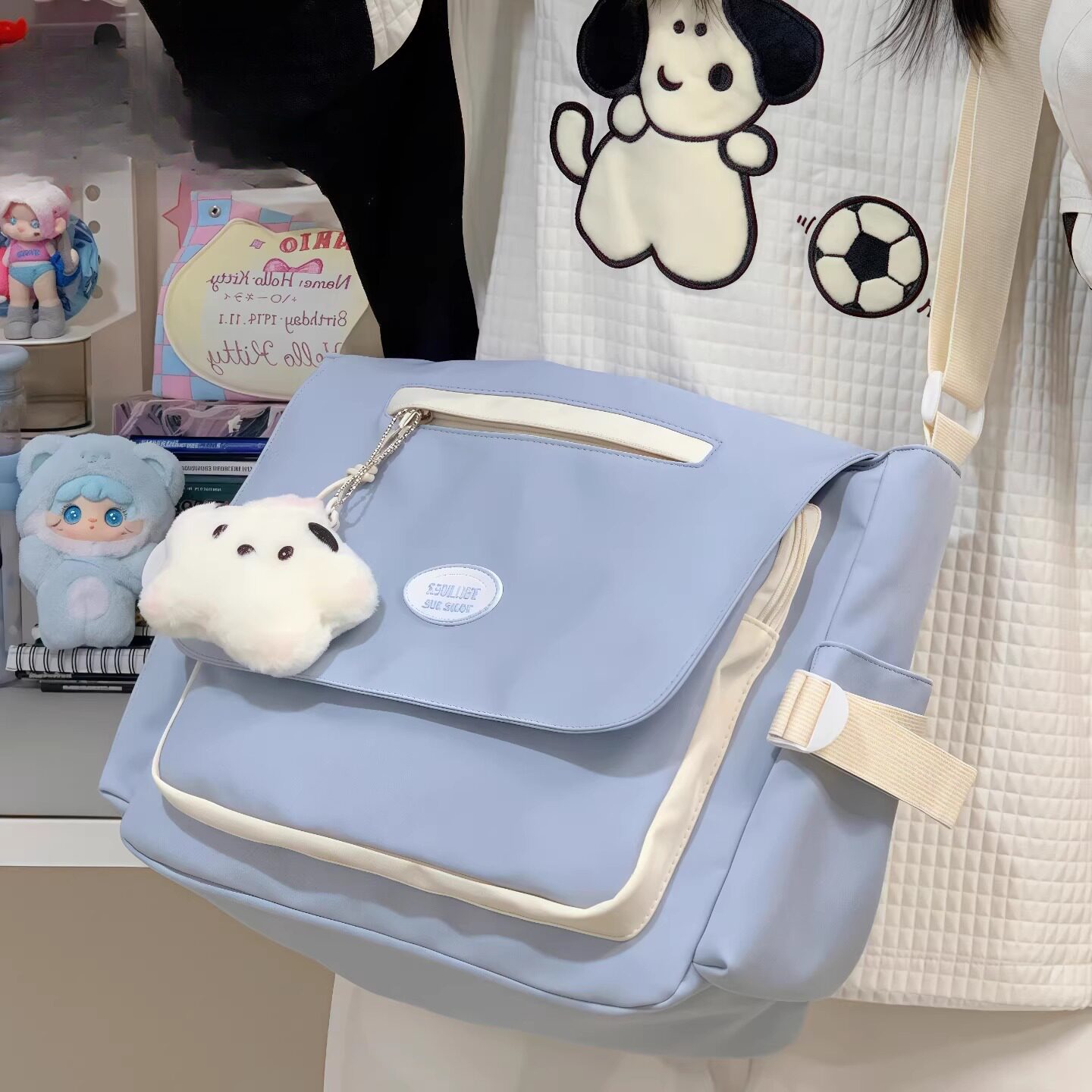 斜挎包女学生ins百搭出去玩简约大容量装书小学生手提补习袋挎包