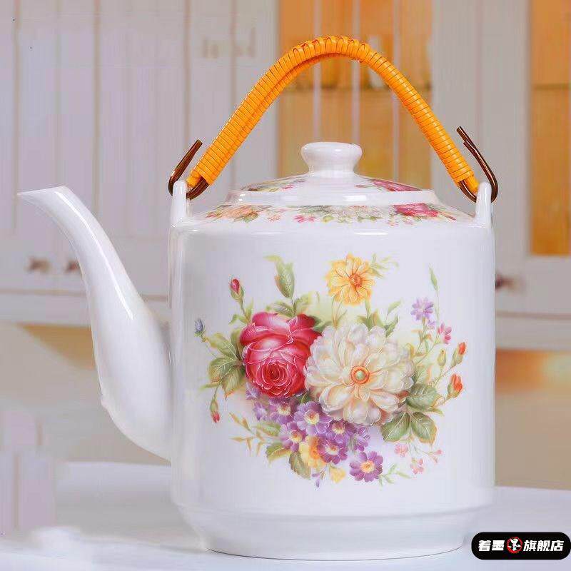 景德镇瓷器茶壶陶瓷大容量凉水壶大号青花瓷冷水壶提梁泡茶壶家用