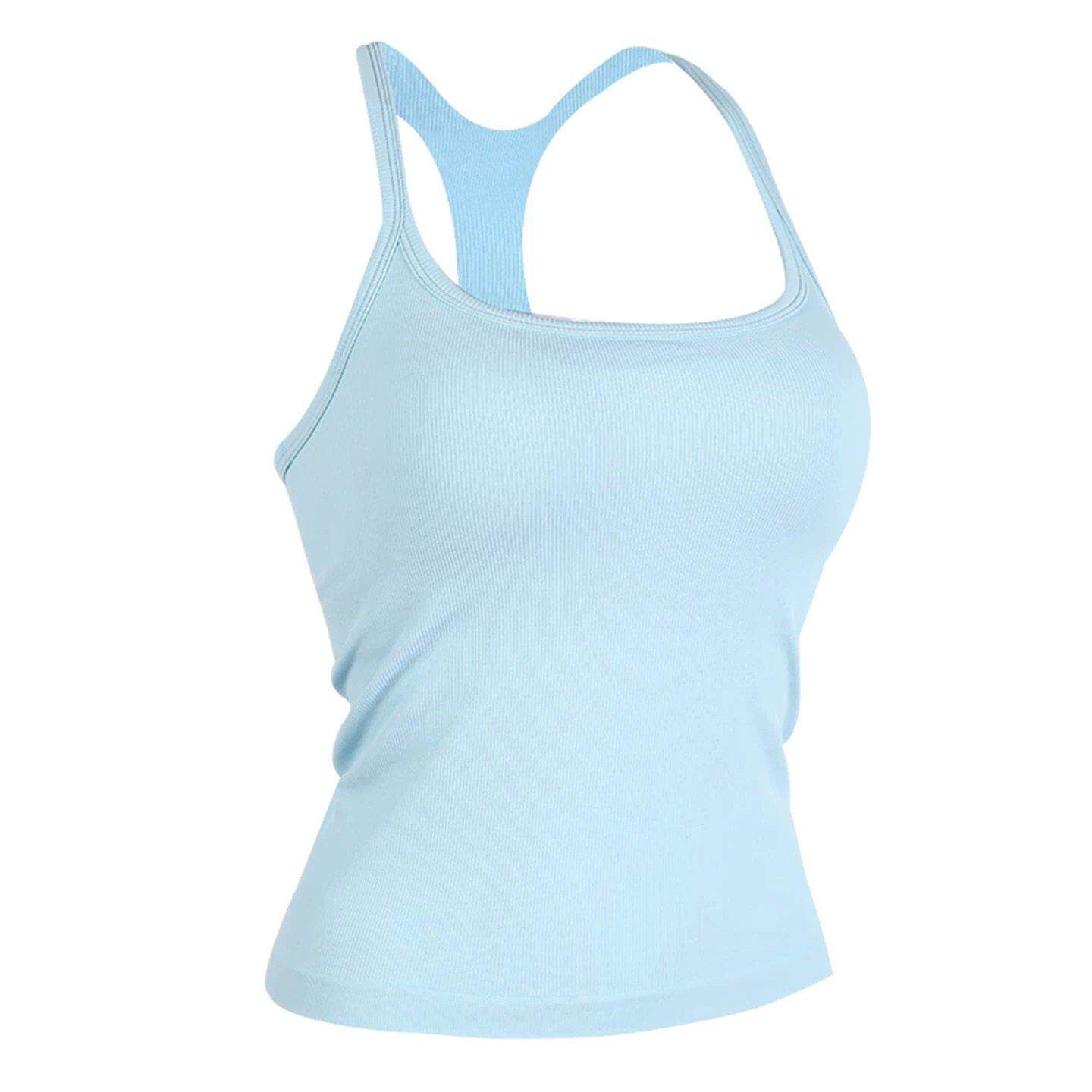 工字运动背心女带胸垫健身孩瑜伽防震一体式内衣外穿弹力吊带上衣