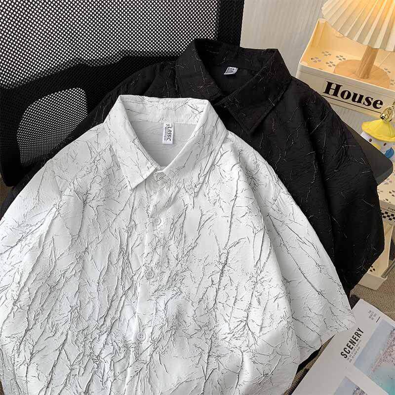 男生复古提花短袖衬衫夏季日系冰丝男小众高级感宽松休闲袖衬衣