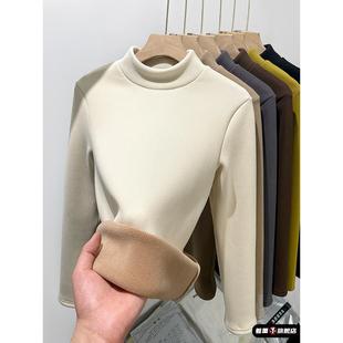 螺纹加绒半高领打底衫女内搭秋冬季2025新款加厚德绒中领保暖上衣