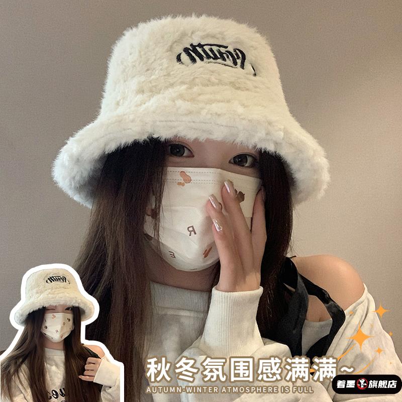 渔夫帽女士秋冬季新款羊羔毛百搭加绒厚保暖