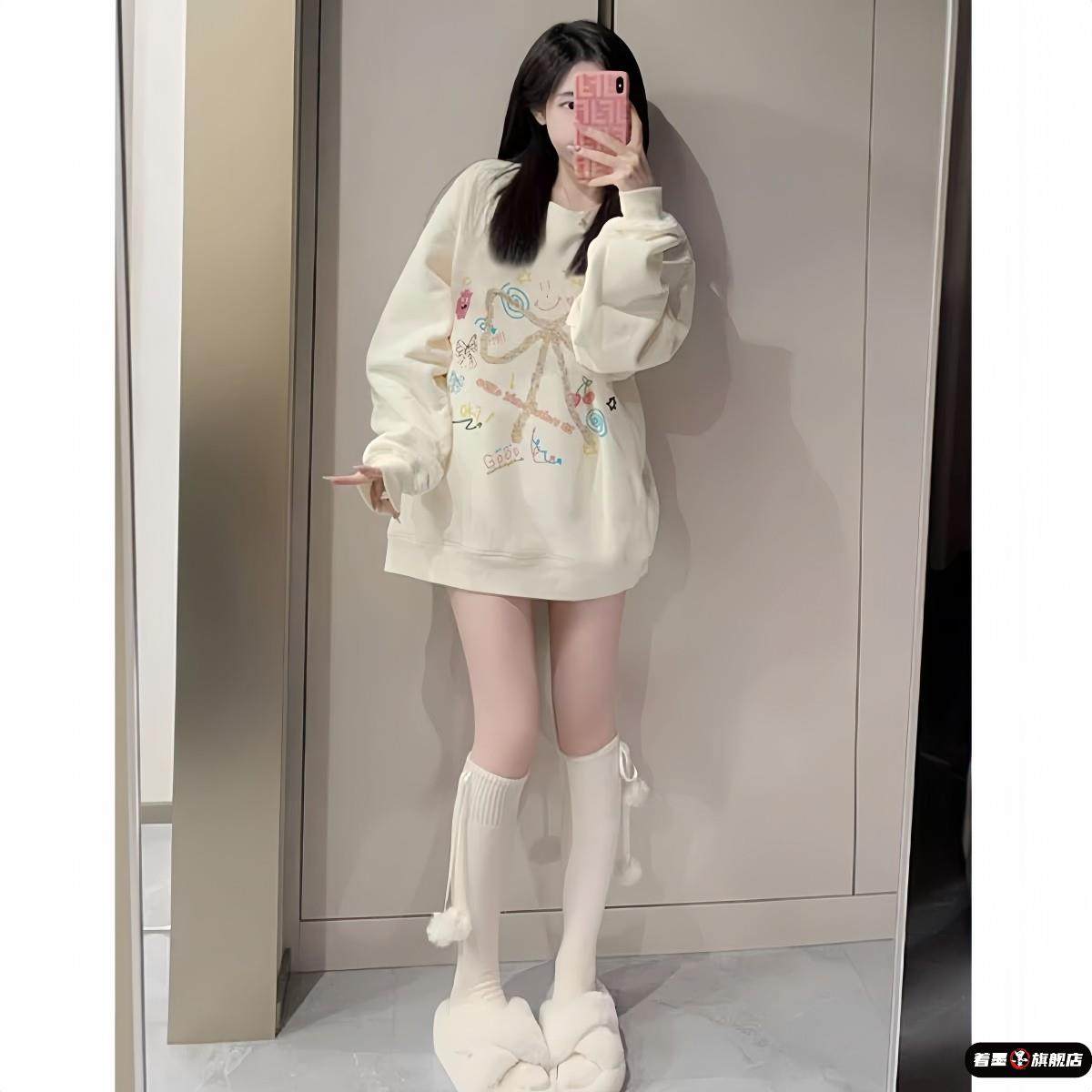 少女纯棉圆领卫衣女大童春秋2025新款初中高中学生宽松无帽上衣15