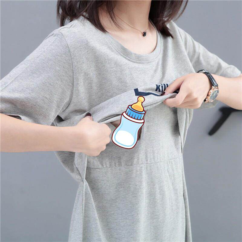 夏季孕期可哺乳宽松连衣裙哺乳外出辣妈款产后母乳期时尚女装喂奶