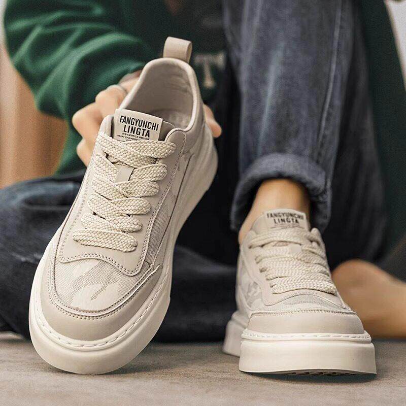 男士厚底增高板鞋杏色鞋子2026新款鞋子女春百搭白色潮流高级感鞋