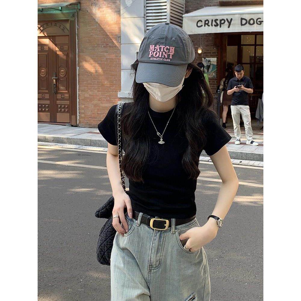 大学生圆领修身显瘦正肩t恤白色短袖女2026夏季新款打底衫内搭韩