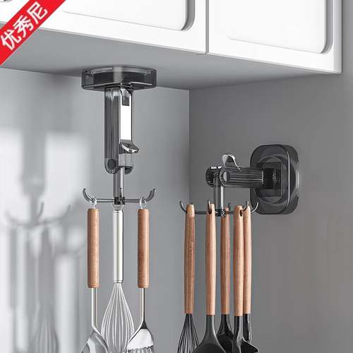厨房旋转吸盘挂钩壁挂式置物架收纳架锅铲勺子铲子挂架免打孔架子