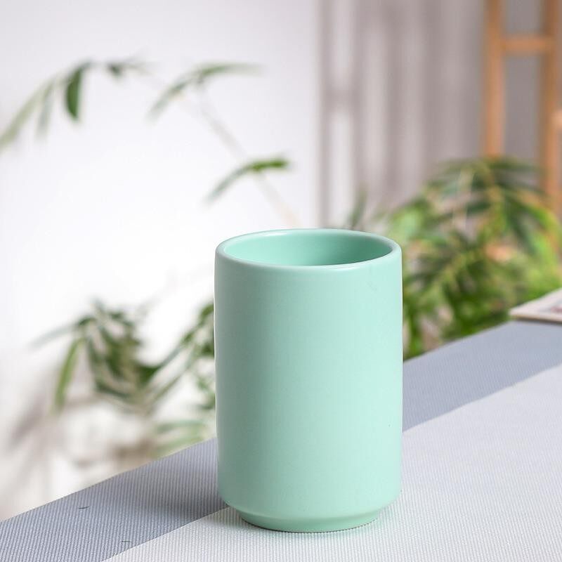 日式简约黑白陶瓷杯直筒茶杯无手柄酒店牙刷漱口杯马克杯情侣旅行