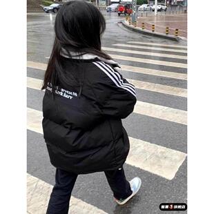 三条杠羽绒棉服女大童秋冬季加厚面包服初中高中学生棉衣棉袄外套