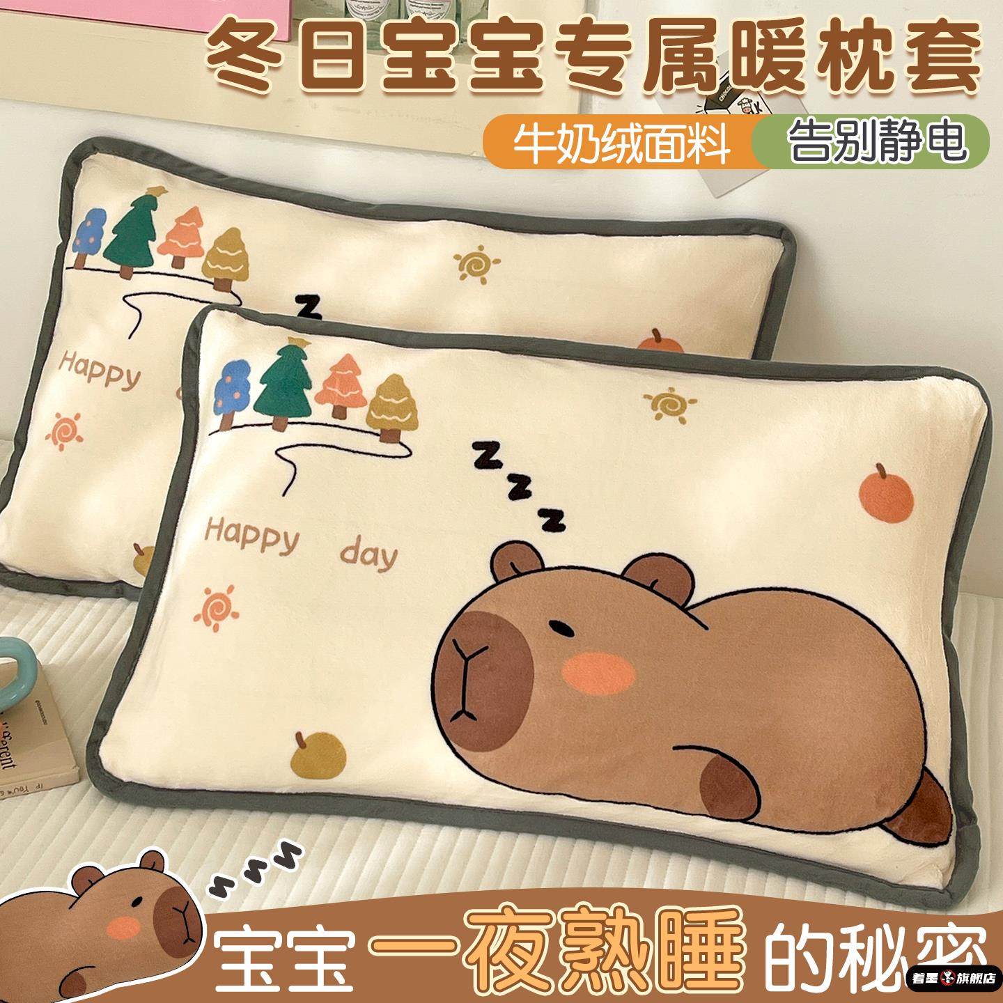 冬季牛奶绒儿童枕套30x50幼儿园宝宝珊瑚绒枕头套40x60加绒枕芯套