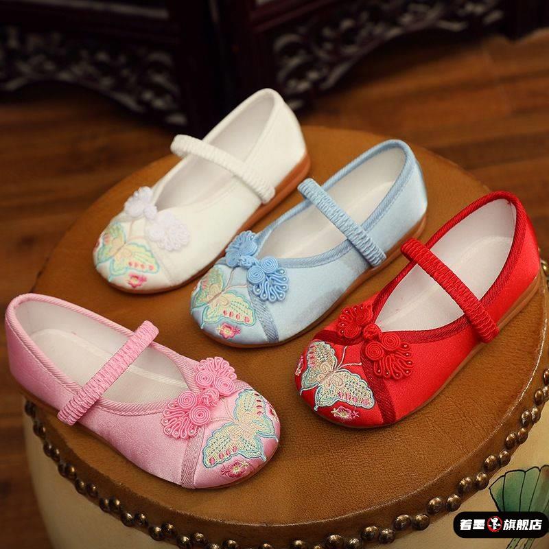 儿童绣花舞蹈鞋古风汉服女童鞋子三月三民族