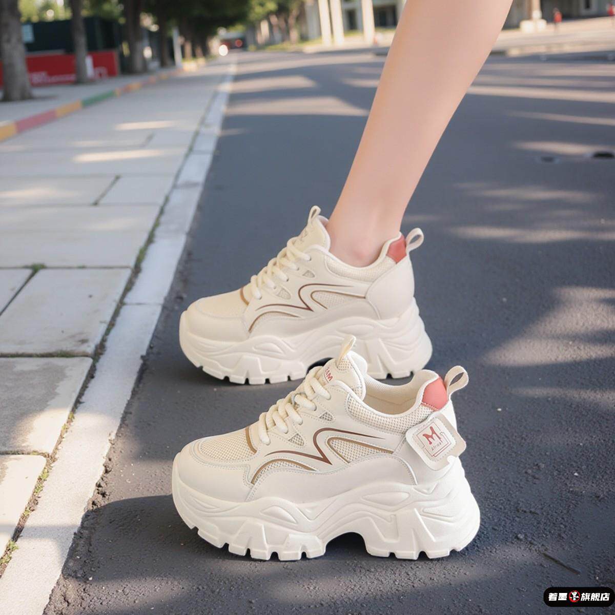 女士小个子增高老爹鞋8CM厚底秋春款休闲鞋百搭坡跟运动鞋