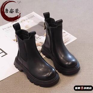 儿童中筒靴英伦风2025秋冬时尚女童加绒马丁靴网红烟筒靴男童靴子