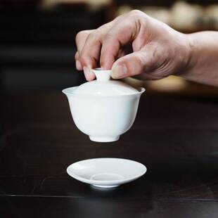骨瓷盖碗薄胎潮州功夫茶具白瓷泡茶碗茶杯礼品高档三才盖碗