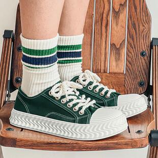 男款板鞋厚底帆布鞋男鞋小众贝壳鞋厚底饼干鞋绿色低帮百搭休闲鞋