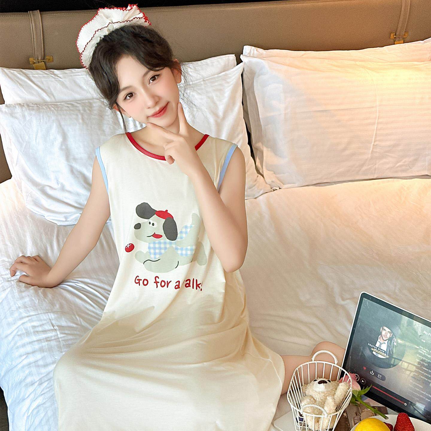 女童吸湿排汗莫代尔睡裙儿童夏季薄款背心宝宝卡通睡衣小女孩裙子