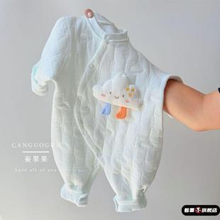 三层空气棉保暖哈衣新款 新生婴儿儿衣服冬装 夹棉连体衣宝宝冬季