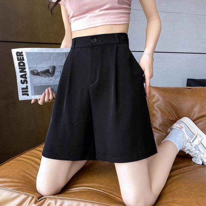 女士五分直筒短裤黑色显瘦西装薄款宽松高腰半裤a字阔腿休闲中裤