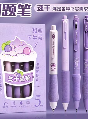 高颜值速干按动中性笔紫色文具小学生中学生ST笔头刷题笔专用欧包
