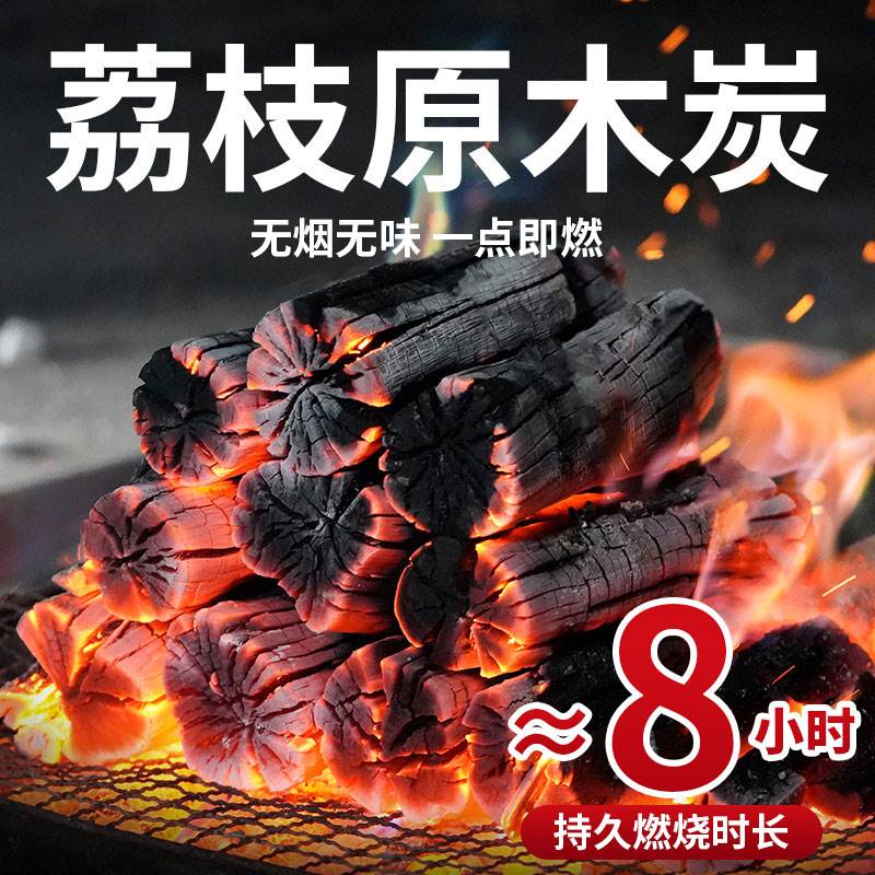 果木炭烧烤碳家用烤火取暖木炭无烟室内专用整箱10斤荔枝原木炭