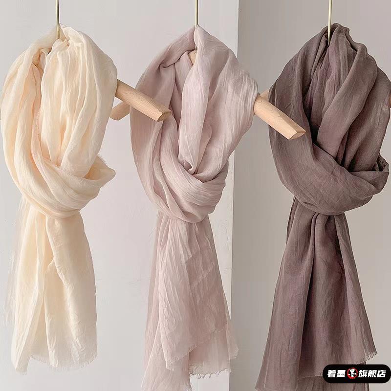 白色围巾披肩两用文艺棉麻纯色秋冬季防晒遮阳旅行大长巾丝巾纱巾