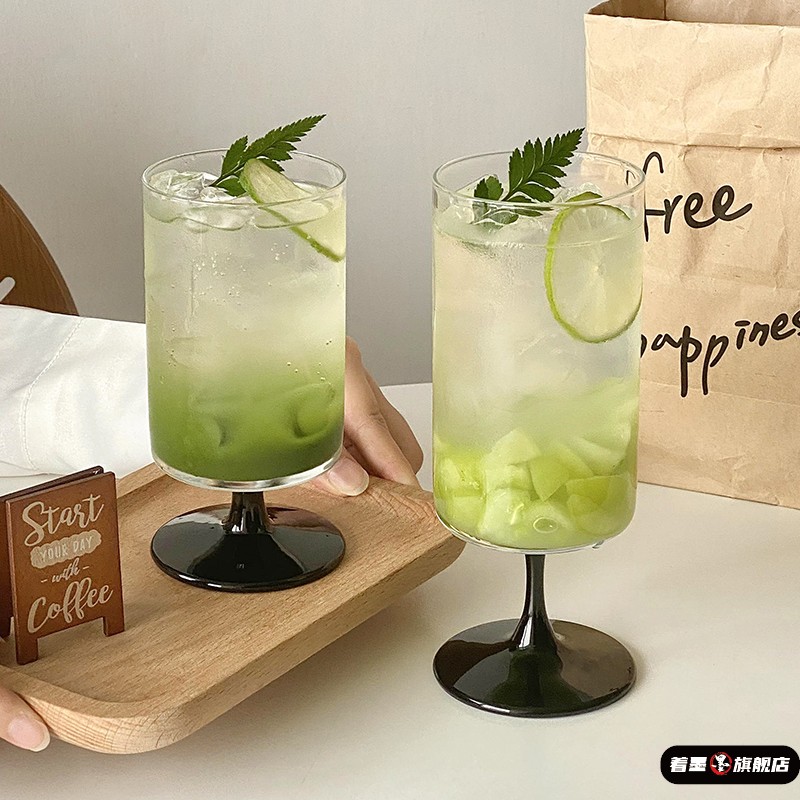 果汁杯高脚杯ins风高颜值玻璃杯果茶杯苏打