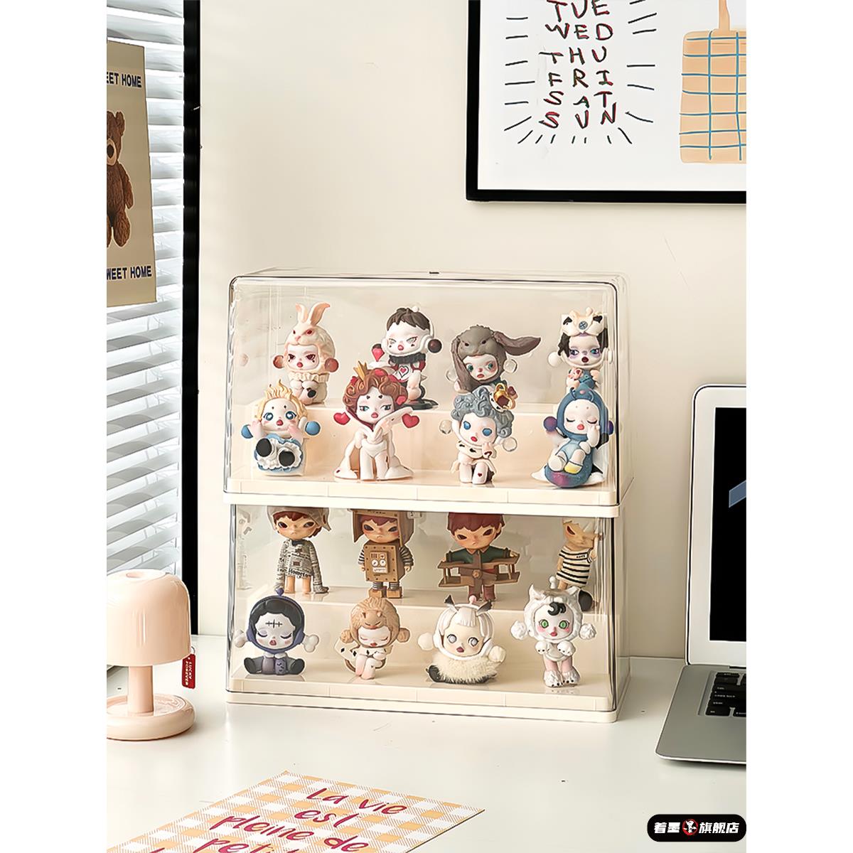 手办展示盒泡泡玛特盲盒展示柜透明小摆件萌