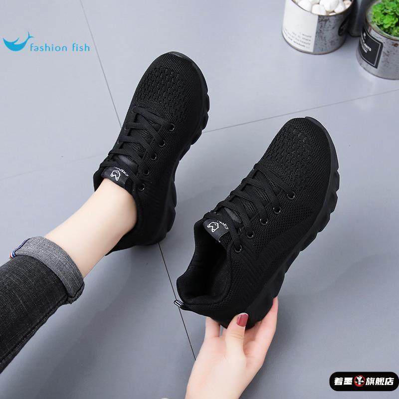 防滑厨房专用工作鞋女全黑色运动鞋加绒轻便软底不累脚旅游休闲鞋