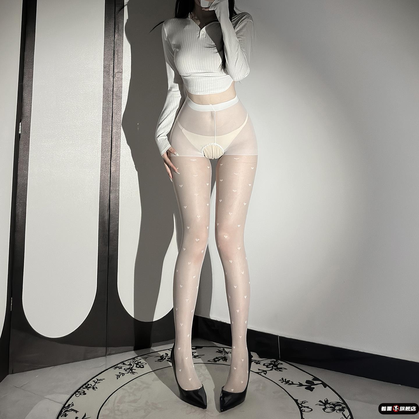 爱心白丝开档波点丝袜女纯欲性感连裤袜超薄