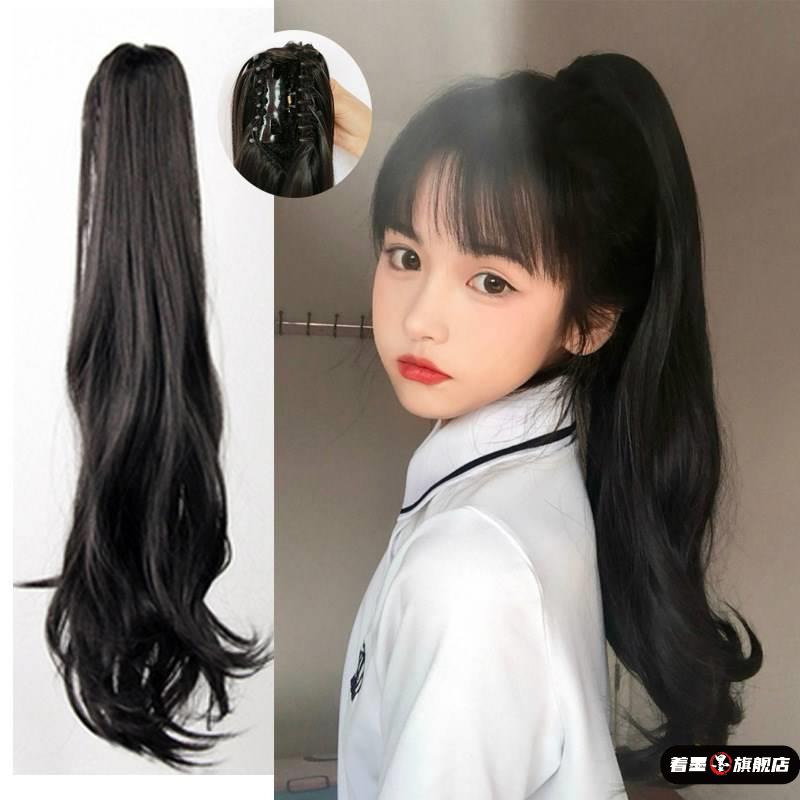儿童假发女童中长卷发抓夹马尾大波浪自然隐