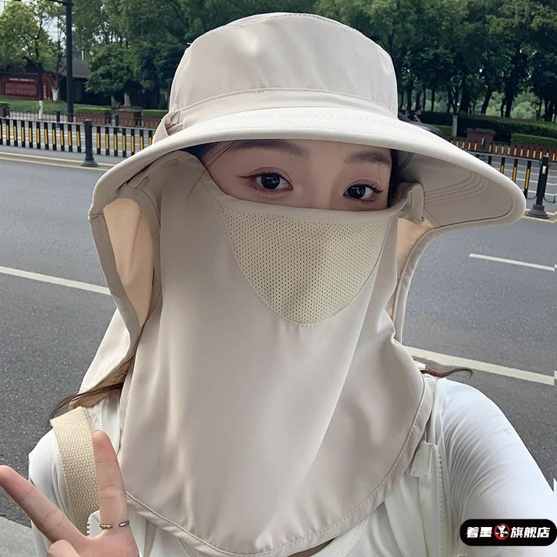 全脸防晒遮阳帽女面罩护颈帽子一体防紫外线
