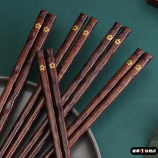 日式红木防滑筷子单双装家用餐具创意尖头实木快子环保木筷