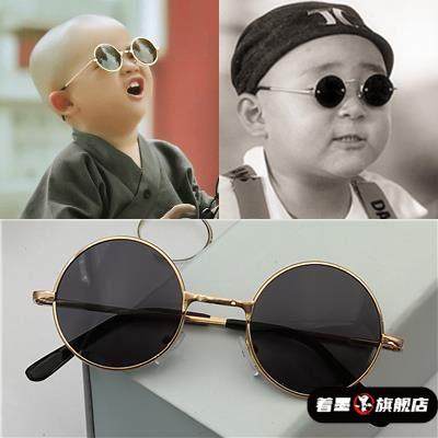 黑色墨镜儿童复古小圆形金属可爱太阳镜男女宝宝小孩拍照遮阳眼镜
