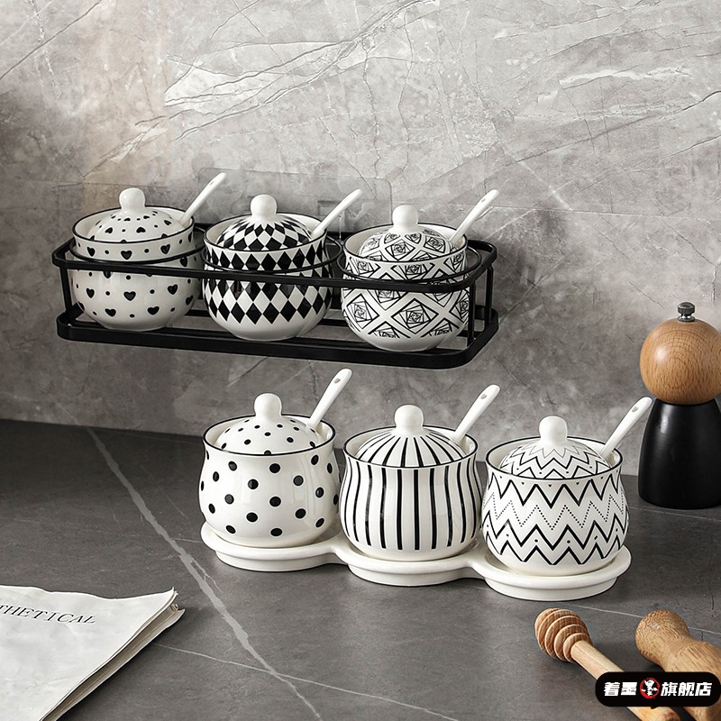 赫本风陶瓷调味罐套装家用调味盒调味罐盐罐