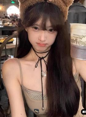 韩系黑色蝴蝶结丝带爱心项链绑带颈链锁骨链甜酷choker脖子配饰品