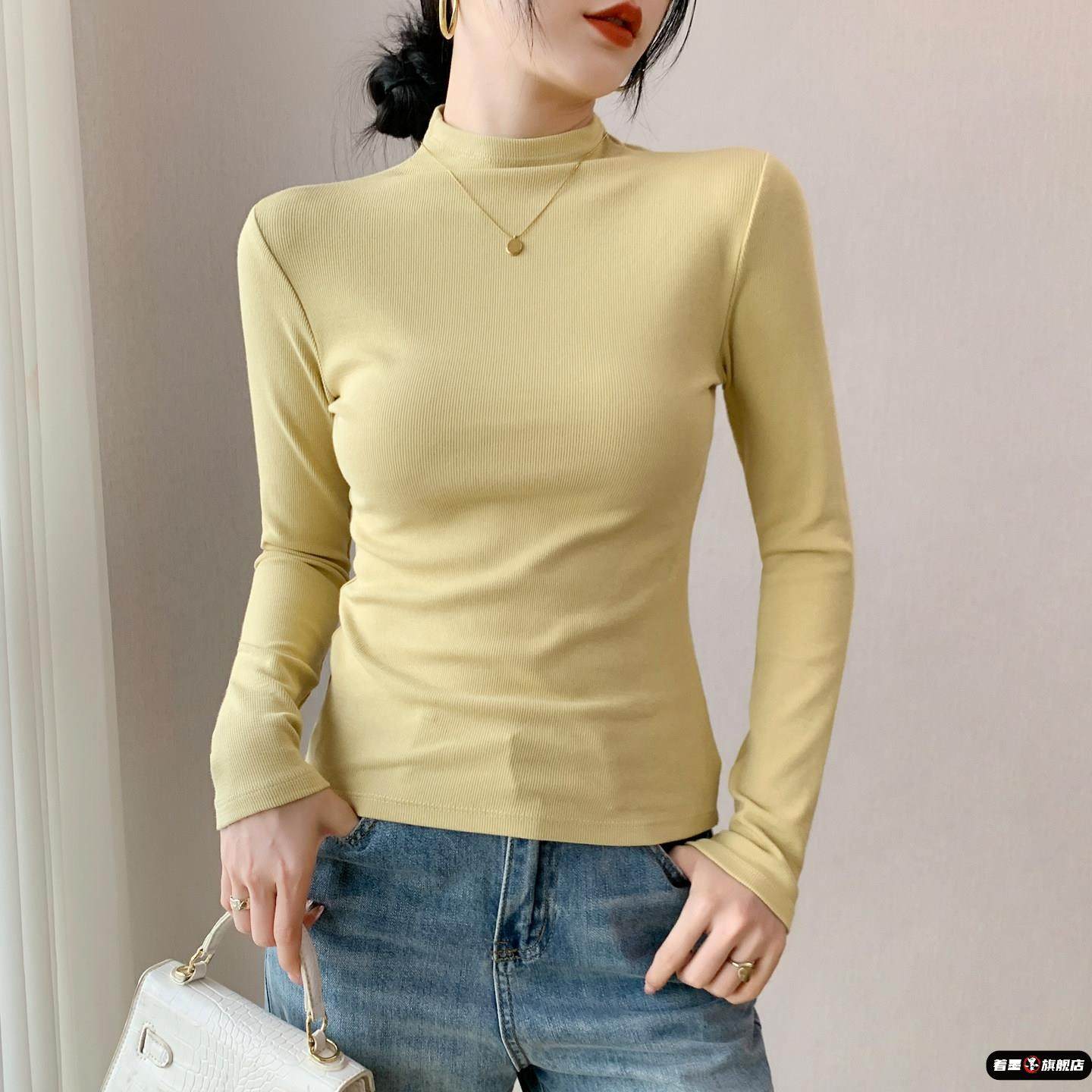 半高领打底衫女内搭2025秋冬针织长袖T恤修身显瘦螺纹棉上衣外穿