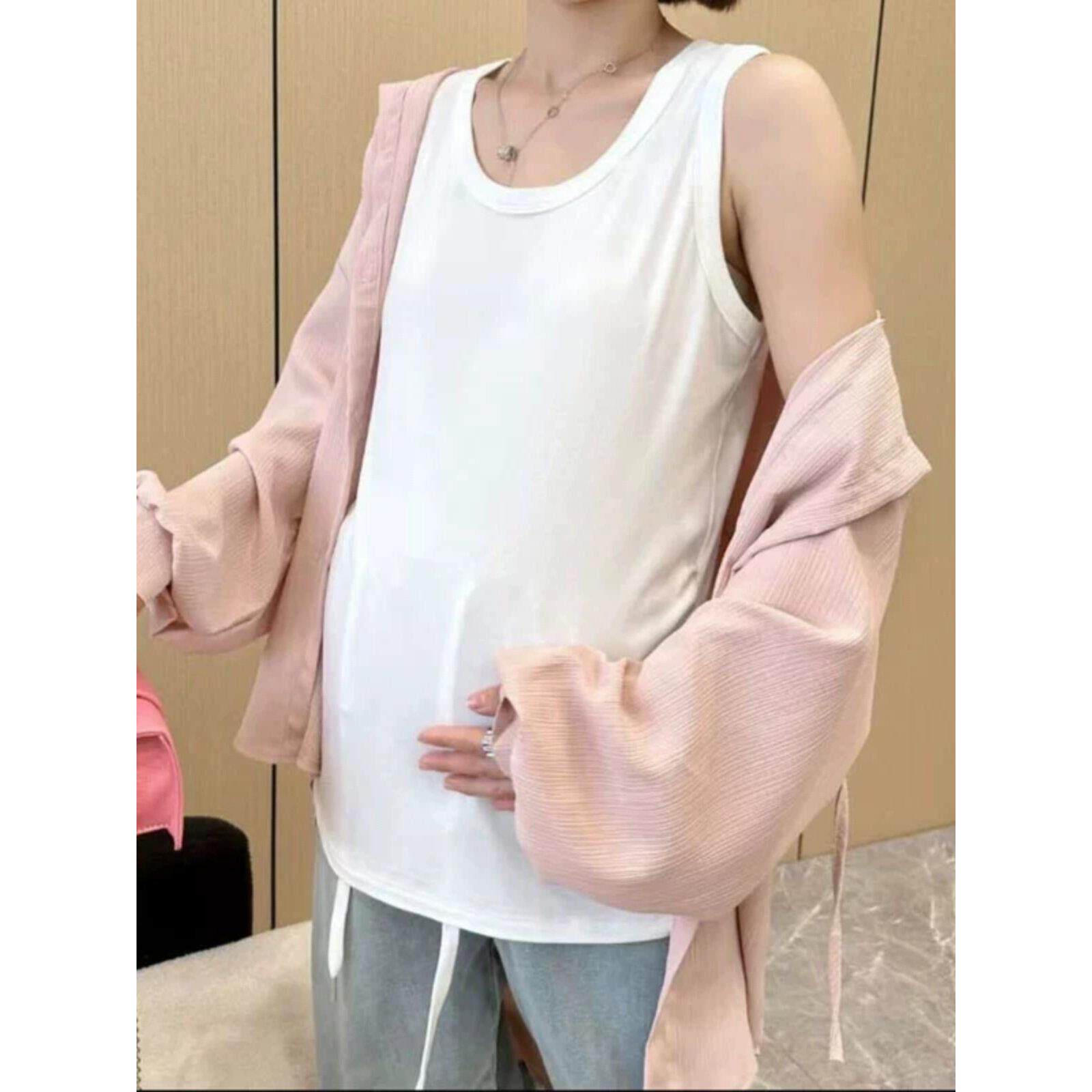 孕妇可外穿宽松打底背心圆领无袖T恤外穿春秋季薄款修身大码上衣
