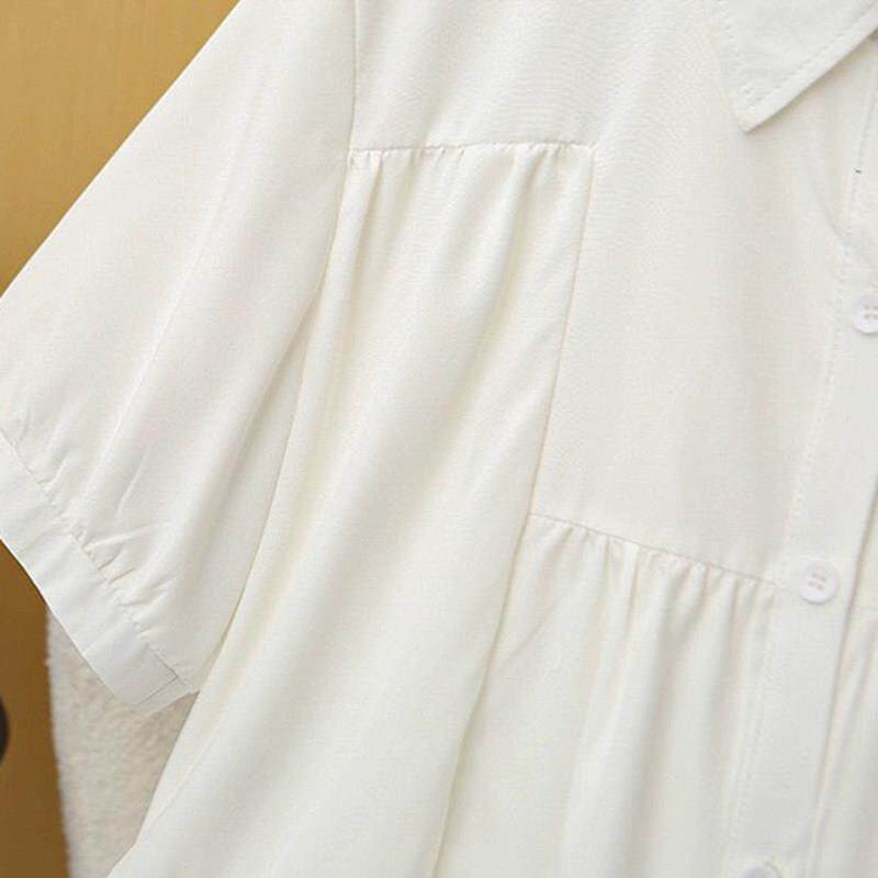 孕妇翻领短袖工装衬衫大码宽松200斤 夏装白色职业面试上衣遮肚子