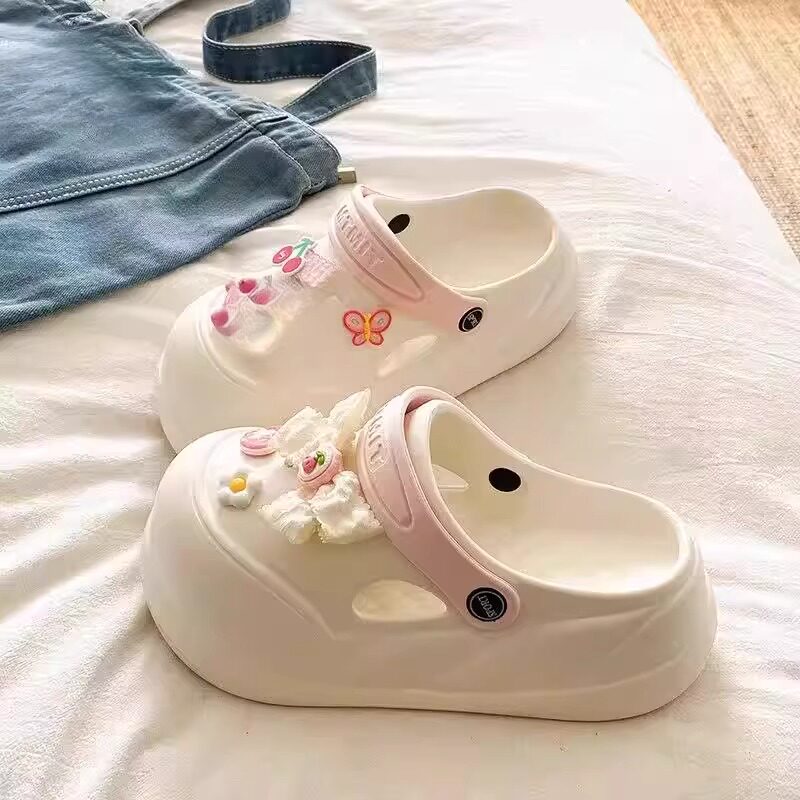 女士外穿eva防滑防臭洞洞鞋增高夏季包头女款学生海边厚底拖鞋子