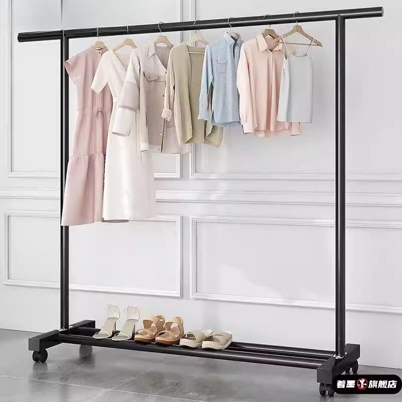 简易落地衣架带滑轮2026年新款衣架服装店展示架式挂衣水管晾衣架图片