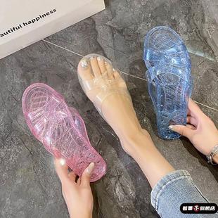 家居防滑凉拖 水晶透明果冻拖鞋 女妈妈凉拖鞋 浴室洗澡老式 塑料女式
