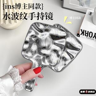 ins风高级手持化妆镜女神家用风手电镀复古镜子浴室随身宿舍手柄