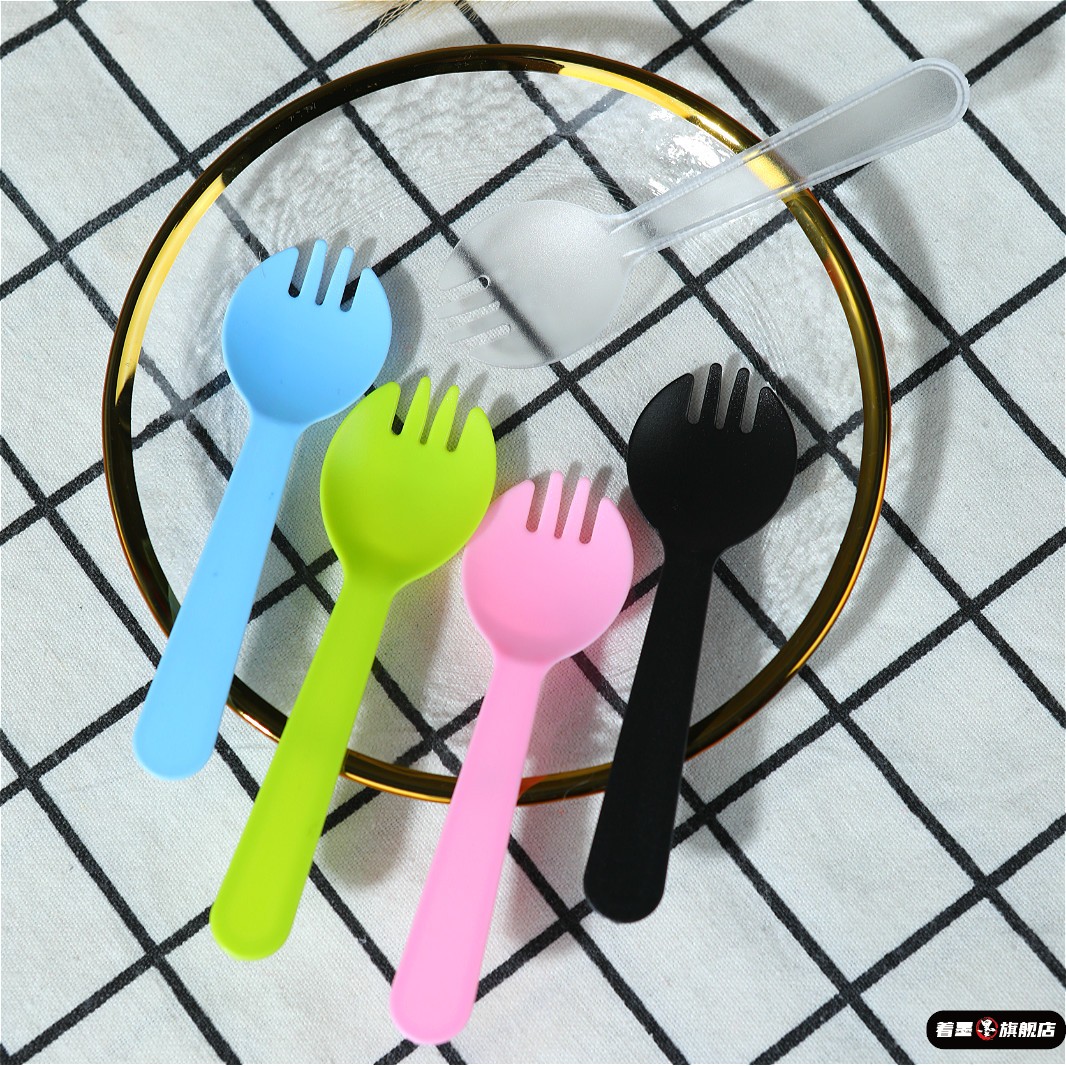 一次性冰激凌蛋糕叉子塑料勺著墨