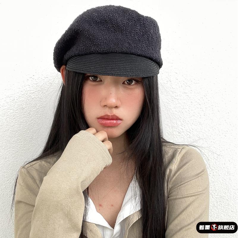 春秋季透气薄款针织鸭舌贝雷帽女遮阳防晒日系度假百搭休闲画家帽