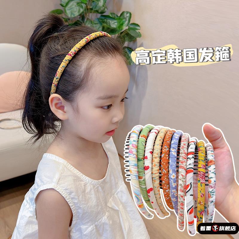 韩国碎发整理头箍儿童碎花带齿发箍压发防滑
