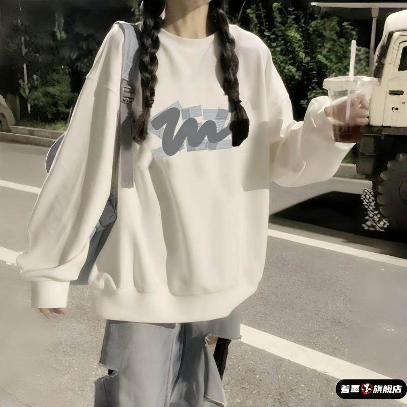 女大童爆款无帽卫衣春秋薄款初中学生高中慵懒风宽松oversize上衣