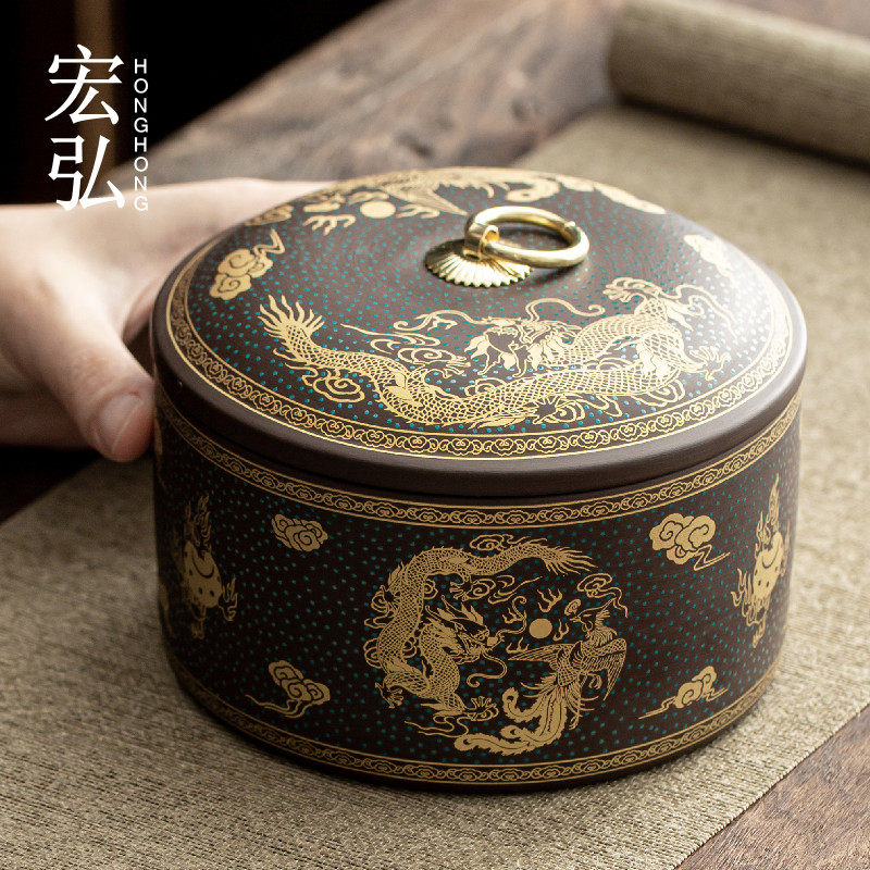 茶叶罐子紫砂密封罐大中小号储存罐普洱茶盒散装红绿茶仓防潮家用