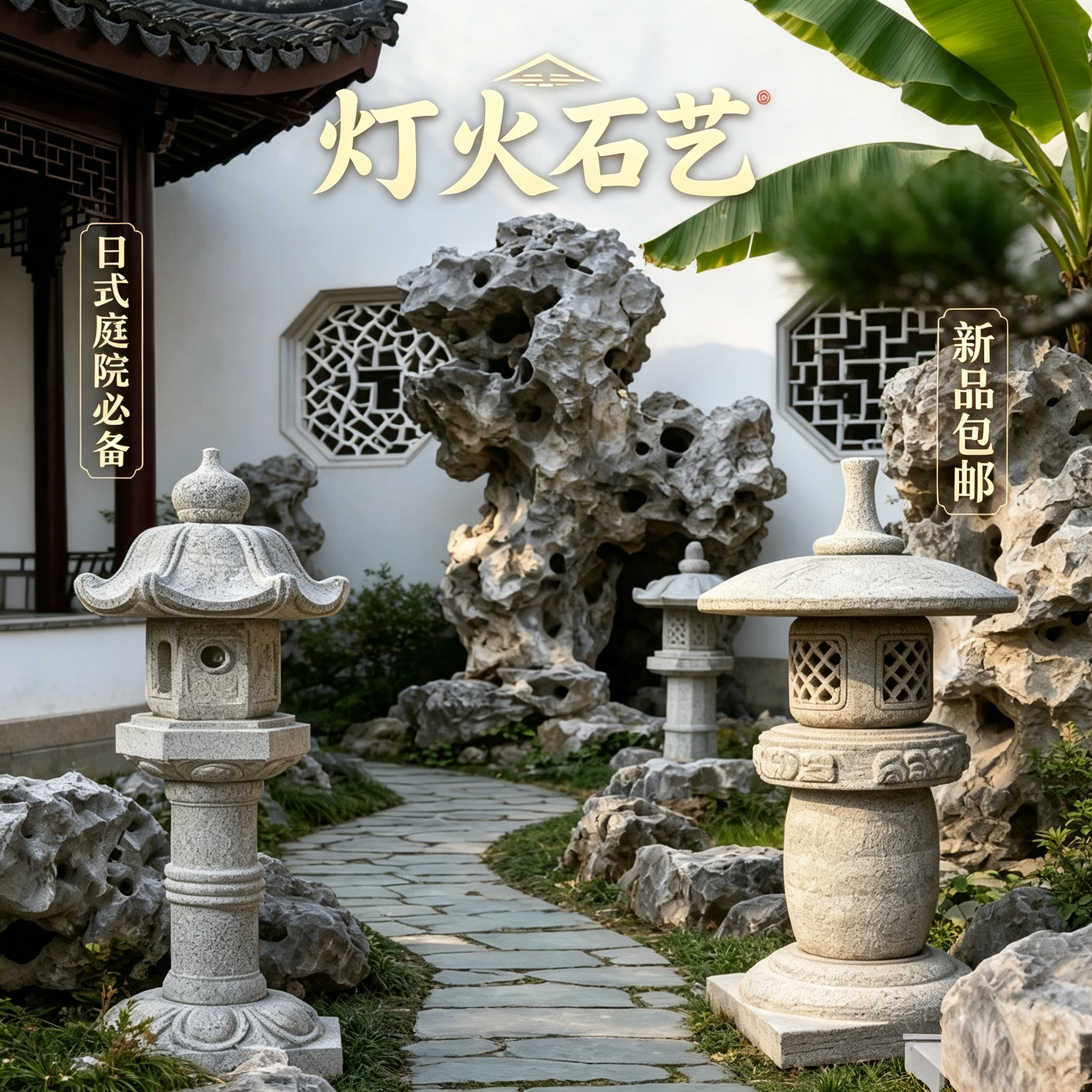 仿古日式庭院石雕灯笼可定制