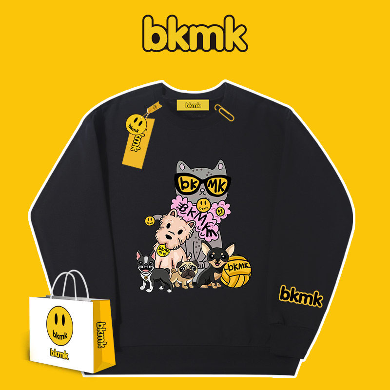 bkmk圆领卫衣笑脸秋季ins潮牌街头情侣宽松卡通百搭男女同款纯棉